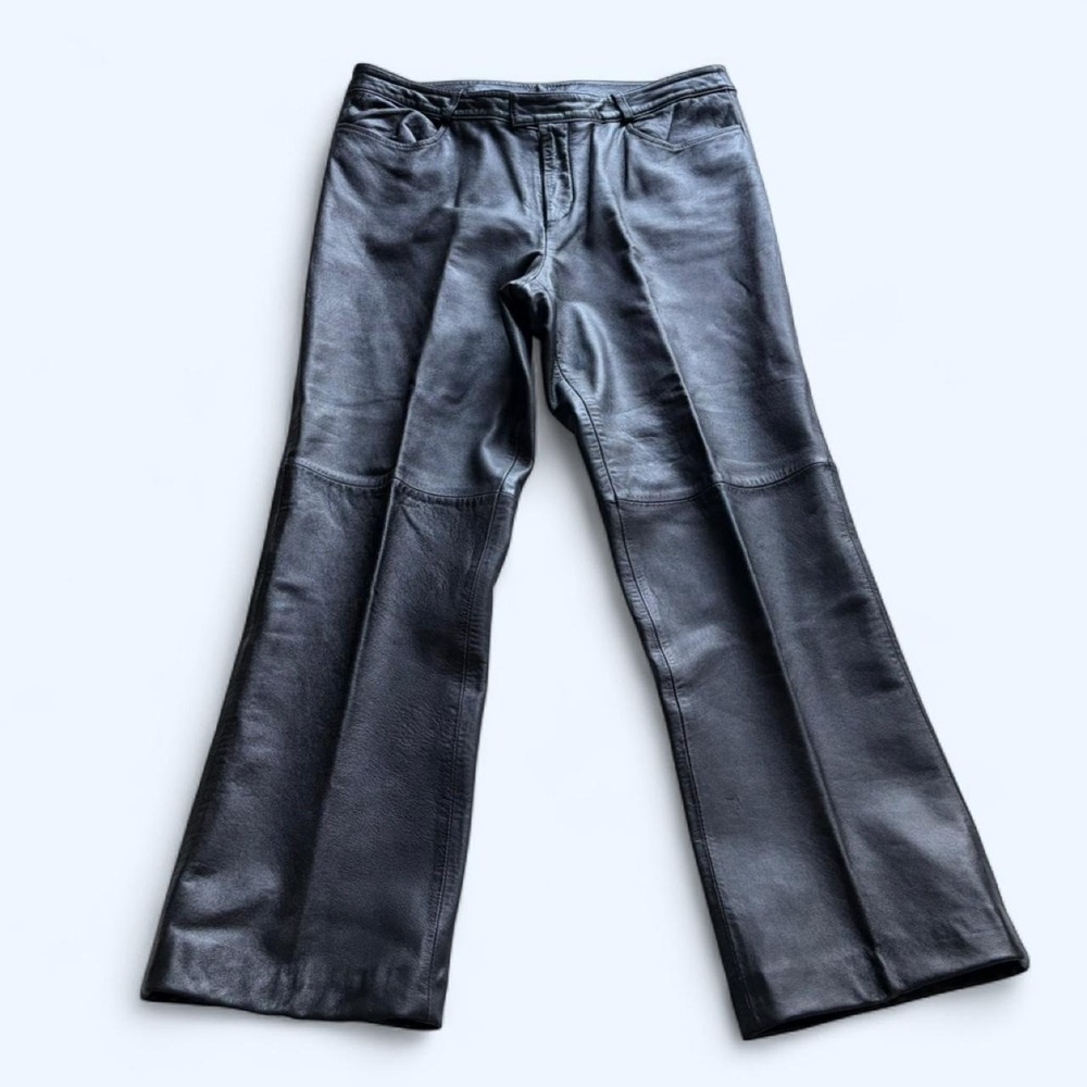 INC International Concepts Black 100% Leather Pants Petite 12P Vintage